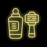 Neon shaving cream and razor icon glowing on black background vector