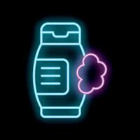 Neon shampoo bottle glowing on black background vector