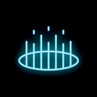 Neon glowing data transferring through portal on black background vector