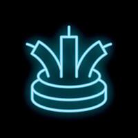 Neon icon of three cables merging into one on a stage with blue lighting vector
