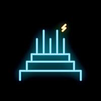 Neon style icon showing increasing bar chart with lightning bolt vector