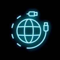 Neon usb cable connecting with planet earth for global network vector