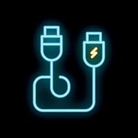 Neon usb cable icon glowing on dark background vector