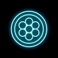Blue neon light glowing round shape with circles on black background vector