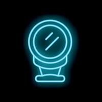 Blue neon sign of a round desktop mirror on a black background vector