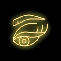 Neon sign showing eye with long eyelashes on black background vector