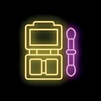 Neon sign of eyeshadow palette with applicator brush glowing on black background vector