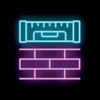 Neon spirit level measuring brick wall over black background vector