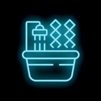 Neon sign of a shower head with water drops falling into a bathtub vector