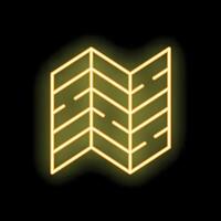 Yellow neon sign showing a map in zig zag on a black background vector
