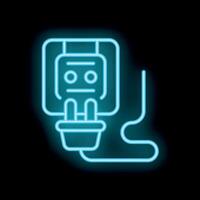 Neon blue glowing electrical plug and socket on black background vector