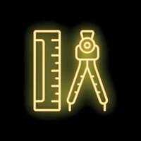 Neon sign showing compass for technical drawing and ruler vector