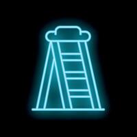 Blue neon ladder reaching a cloud on black background vector