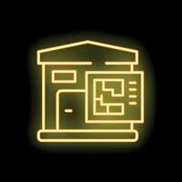 Neon icon of building with floor plan showing construction project vector