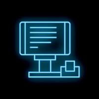 Neon icon of a billboard displaying text with a stack of papers under it vector