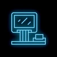 Neon sign depicting a computer screen displaying a website on a stand with keyboard vector