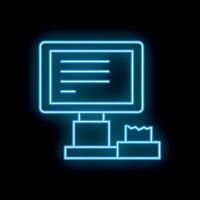 Neon blue cash register displaying receipt on black background vector