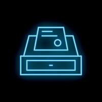 Glowing blue neon icon of a voting booth on a black background vector