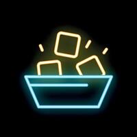 Neon sign of ice cubes falling into glass with blue liquid vector