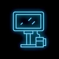 Neon sign showing modern desktop computer with processor unit vector