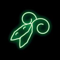 Bright green neon sign showing peas in pod on black background vector