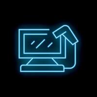 Neon icon of mechanical arm moving a window pane on a computer screen vector