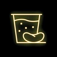 Neon sign of a cocktail with a pickle, glowing in the dark vector