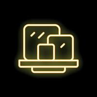 Neon icon of three different size boxes on shelf glowing yellow vector