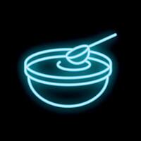 Neon blue soup bowl with spoon minimalist icon design vector