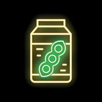 Neon icon of plant based milk in yellow and green, isolated on a black background vector