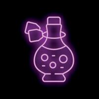 Glowing neon icon of a potion bottle with cork and bubbles for rpg or fantasy games vector