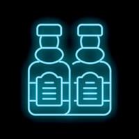Blue neon sign showing two bottles with blank labels on a black background vector