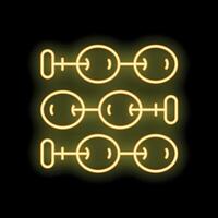 Neon yellow blockchain technology icon glowing on black background vector