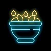 Neon icon of bowl pouring water on seeds for sprouting vector