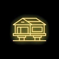 Neon icon of a tiny house on foundation repairing vector