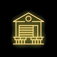 Neon garage icon glowing yellow on dark background vector