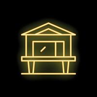 Neon yellow small house with large window standing on legs icon vector