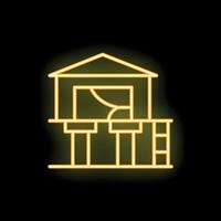 Glowing neon icon of a treehouse with slide for children playing vector