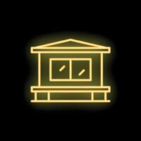Glowing neon icon of a small house with porch on black background vector