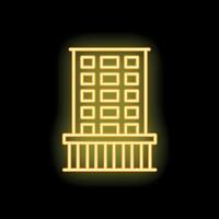 Glowing neon icon of modern office building at night vector