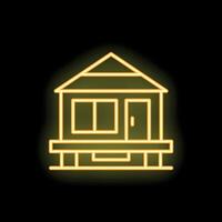 Glowing neon icon of a tiny house representing minimalist living vector