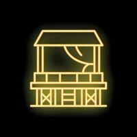 Glowing neon line street food cart icon isolated on black background vector