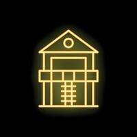Glowing neon icon of a two story building with balcony vector