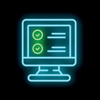 Neon icon of computer screen displaying completed online checklist vector