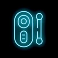 Neon sign of modern electronic cigarette with cartridge on black background vector
