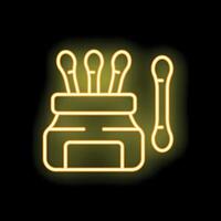 Neon sign of cotton buds in jar with one out for ear cleaning vector
