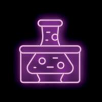 Neon icon of erlenmeyer flask with bubbling chemical substance experiment vector