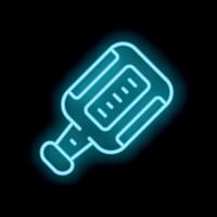 Blue neon sign showing a retro portable cassette player and recorder on black background vector