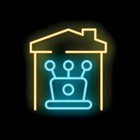 Neon smart home icon representing remote work concept vector