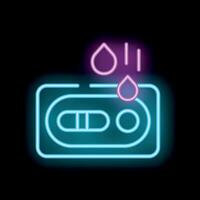 Neon waterproof cassette tape icon glowing on black background vector
